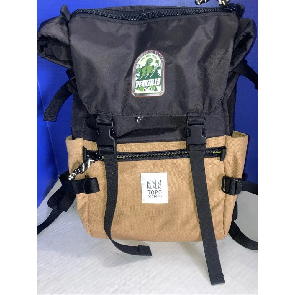 Topo Designs‎ Hiking Backpack Black Brown Canvas Padded Straps External Pockets